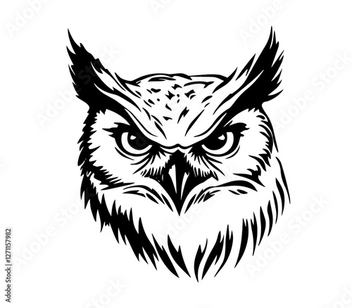 fierce owl head with sharp gaze silhouette vector black shape