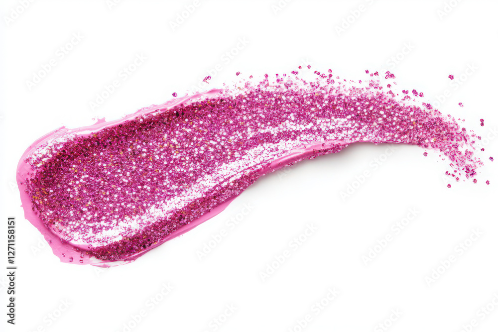 Fototapeta premium Pink glitter paint brush stroke isolate on white background