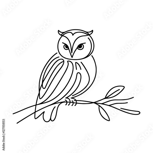 owl sitting on branch in one line drawing style black vector engraving