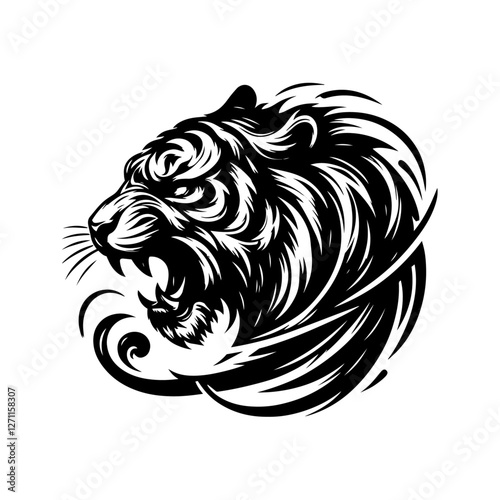 Wallpaper Mural fierce roaring tiger head with dynamic silhouette vector black shape Torontodigital.ca