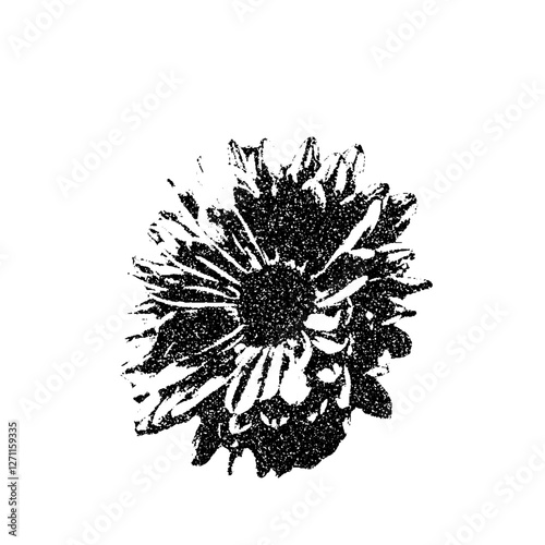 Flower collage sticker. Photocopy monochrome effect chrysanthemum. Brutal dotted retro floral. Monochrome retro botanical element. Vector stippled nature dahlia illustration on white background.