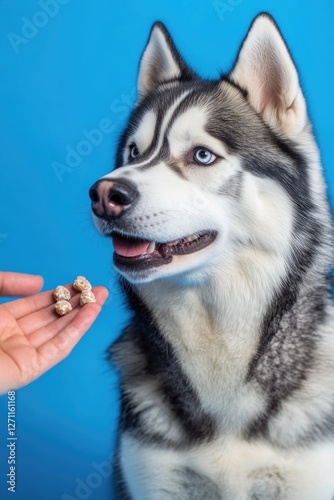 A person holds dog food in their hand