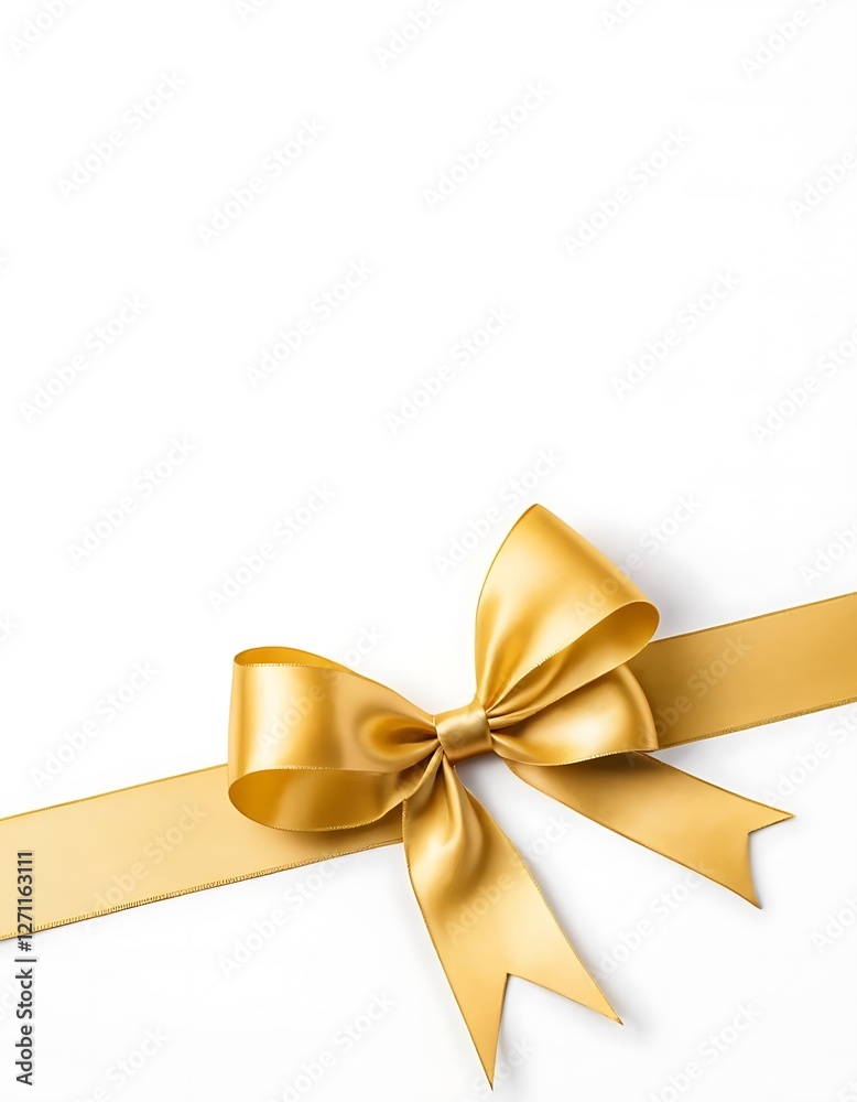 Elegant Golden Satin Bow Isolated on White Background for Celebrations Elegant Golden Satin Bow Isolated on White Background for Celebrations