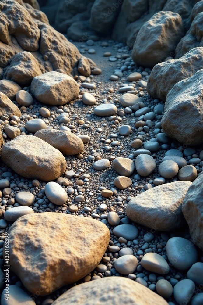 Rocky terrain with scattered boulders and pebbles, geological features, pebble, boulder Rocky terrain with scattered boulders and pebbles, geological features, pebble, boulder