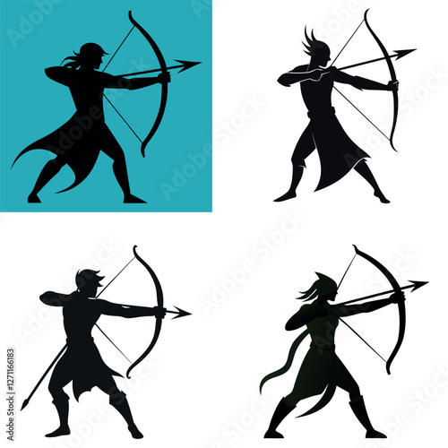 an archer drawing a bow, precise and focused stance, medieval fantasy style, clean and detailed vector design