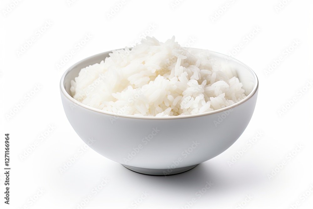 Top view of white isolated boiled rice bowl Top view of white isolated boiled rice bowl
