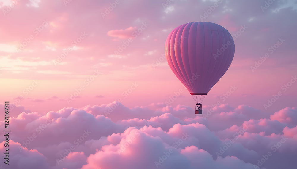 Obraz premium Hot air balloon floating in pink clouds
