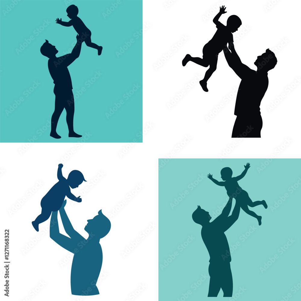 Obraz premium a father lifting his child in the air, heartwarming family moment, perfect for Father's Day designs, crisp vector art