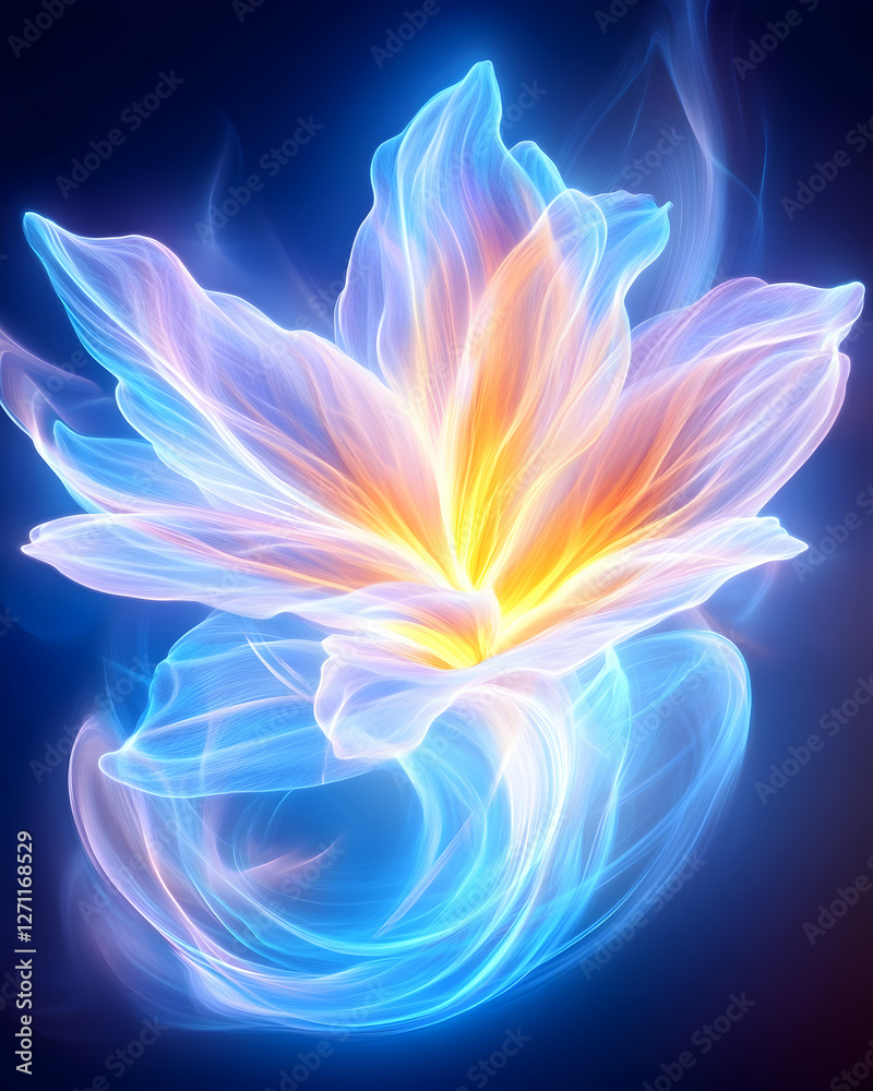 Glowing flower illustration with abstract background. Concept art for meditation