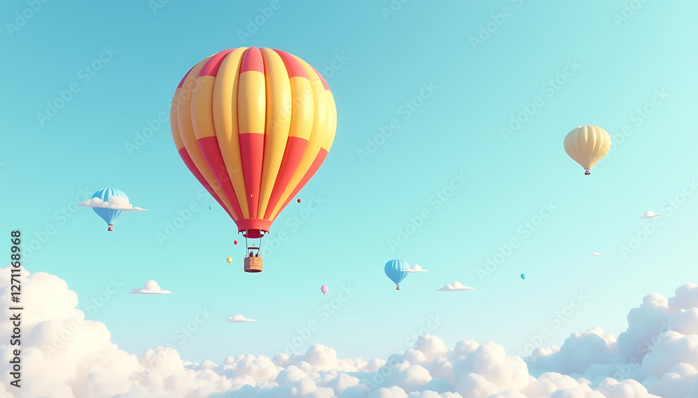 Naklejka premium Colorful hot air balloons floating in blue sky