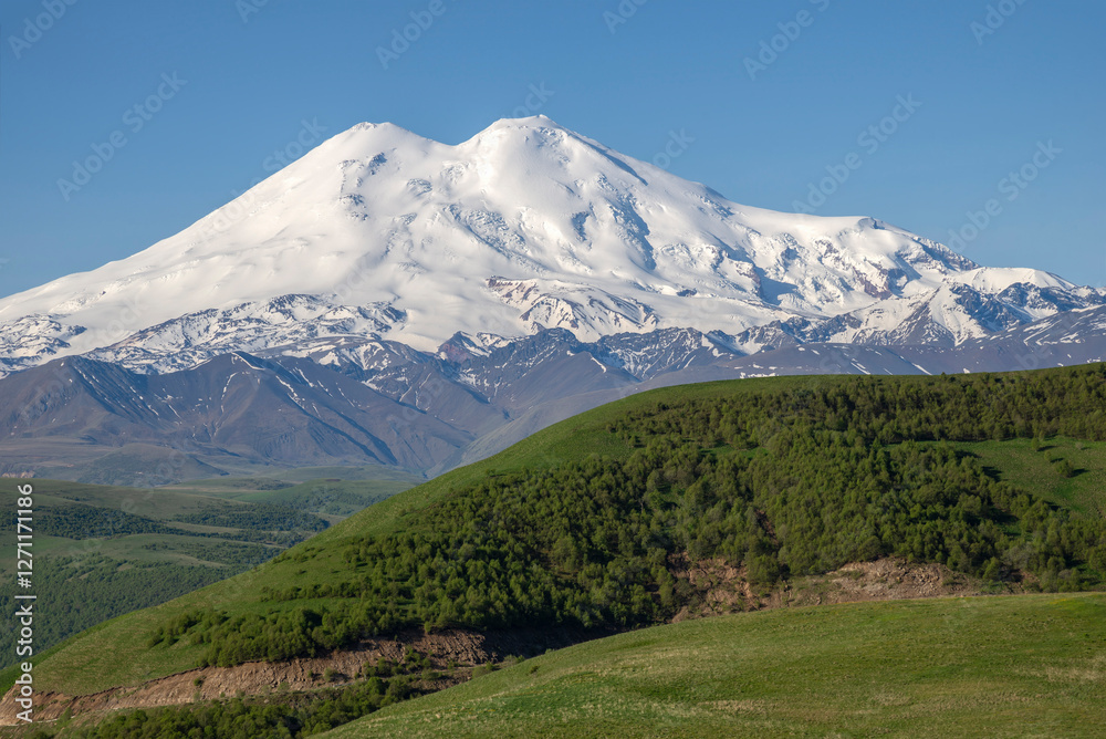 Fototapeta premium Mountain landscape with a view of Elbrus. Kabardino-Balkaria, Russia
