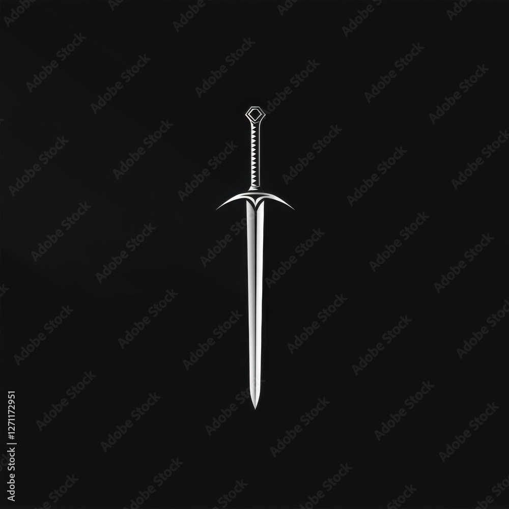 Sophisticated vector logo with sharp sword icon and uppercase font, black and metallic silver, corporate branding and strength Sophisticated vector logo with sharp sword icon and uppercase font, black and metallic silver, corporate branding and strength