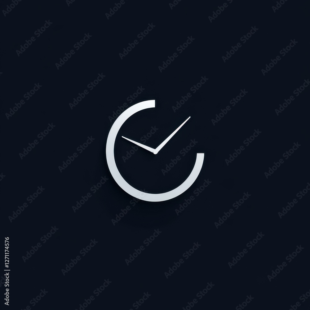 Minimal abstract clock logo, vector-style, dark navy and silver, time management and corporate efficiency Minimal abstract clock logo, vector-style, dark navy and silver, time management and corporate efficiency