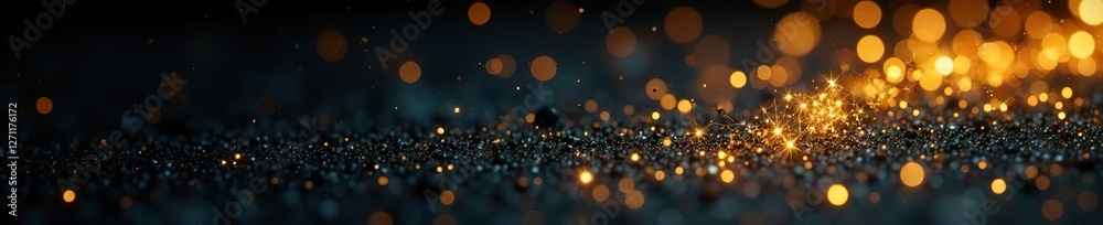 Naklejka premium Golden threads scattered on a dark background, golden, threads