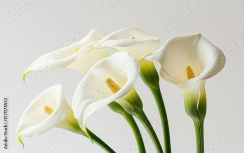 Fototapeta Naklejka Na Ścianę i Meble -  A minimalistic bouquet of calla lilies on a white background