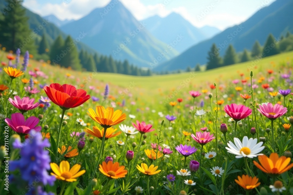 Rasengitter covered with colorful wildflowers, flowers, landscape, nature Rasengitter covered with colorful wildflowers, flowers, landscape, nature