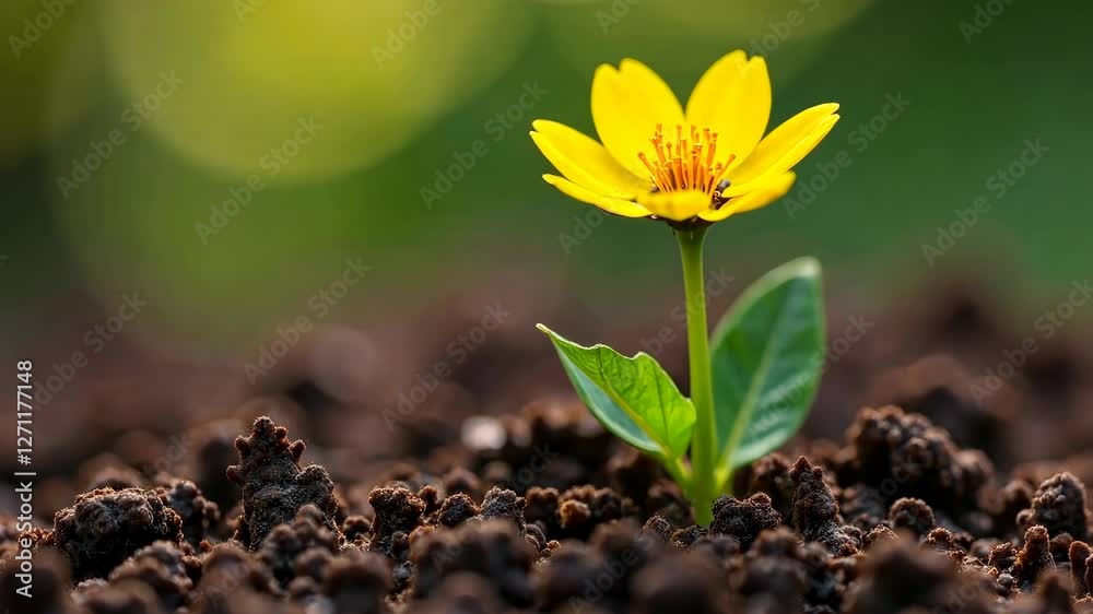 4k footage of a yellow flower sprouting from the ground