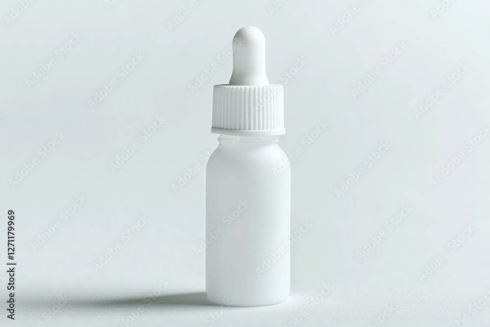 A small white bottle with a white cap, ideal for use in beauty or medical settings A small white bottle with a white cap, ideal for use in beauty or medical settings