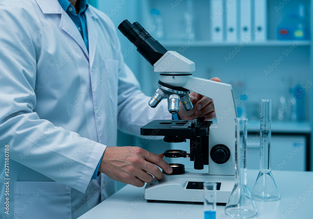Scientist Using a Microscope in a Laboratory Scientist Using a Microscope in a Laboratory