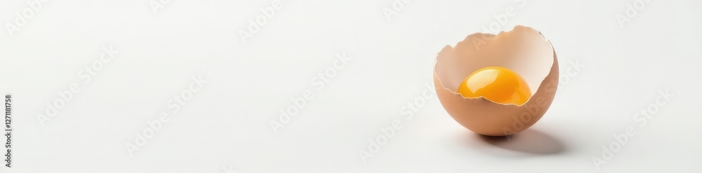 Cracked eggshell on a minimalist white background, simplicity, hole Cracked eggshell on a minimalist white background, simplicity, hole