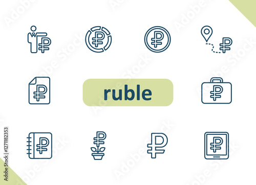 Ruble icons. Russian rouble, currency, money, investment, savings vector icon set