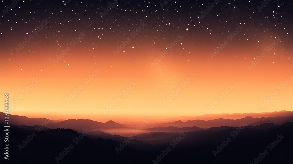 Fototapeta premium Starry Night Over Silhouetted Mountain Ranges