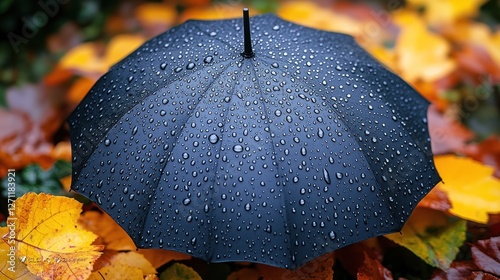 Wet umbrella autumn leaves ground photo