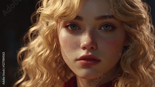 Close up of a beautiful blonde woman with freckles