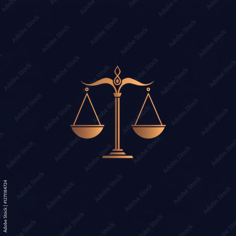 Vector logo of balance scale, symmetrical design, dark blue and bronze colors, corporate justice symbol Vector logo of balance scale, symmetrical design, dark blue and bronze colors, corporate justice symbol