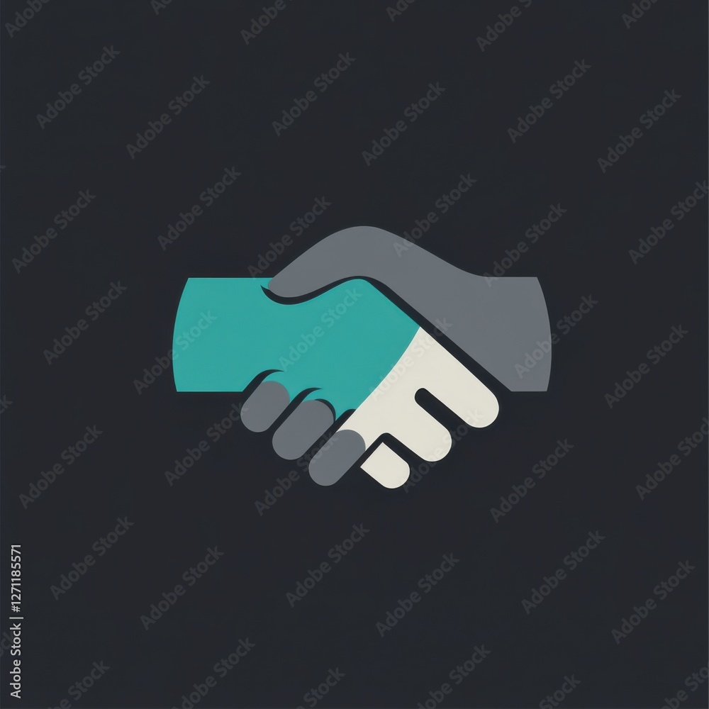 Stylized handshake logo, vector-style, dark gray and teal, corporate partnership and trust Stylized handshake logo, vector-style, dark gray and teal, corporate partnership and trust