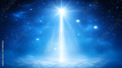 Wallpaper Mural Celestial Radiance Shining Down Through Soft Clouds Against a Starry Night Sky Backdrop Torontodigital.ca