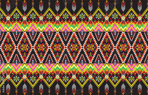 Bright seamless aztec pattern with indian traditional elements. Ruby geometric texture and boho background for textile, page fill, book covers