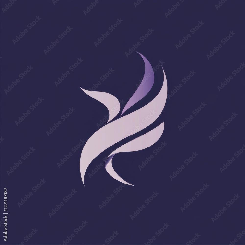 Sophisticated vector logo with flowing ribbon icon and script font, soft lavender and navy colors, corporate branding and elegance Sophisticated vector logo with flowing ribbon icon and script font, soft lavender and navy colors, corporate branding and elegance