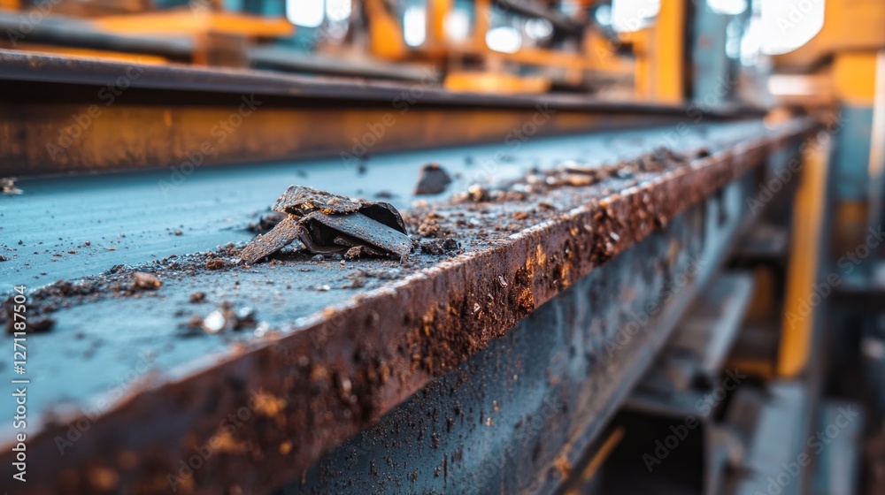 Close-up of Rusty Metal Beam in Industrial Setting. A Detailed View of Corrosion and Debris on a Heavy-Duty Steel Structure Close-up of Rusty Metal Beam in Industrial Setting. A Detailed View of Corrosion and Debris on a Heavy-Duty Steel Structure