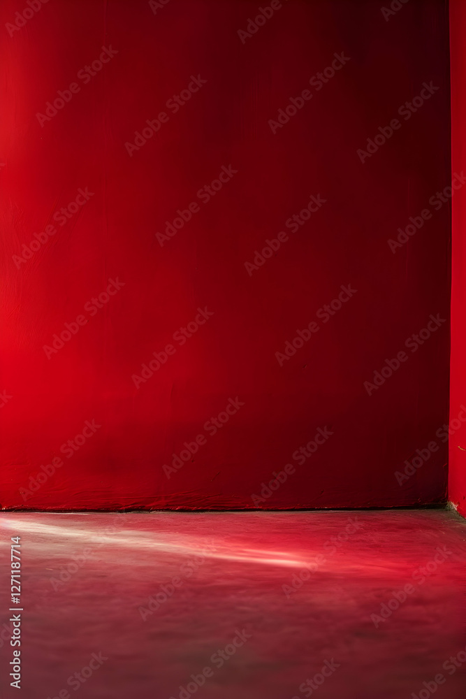 Bright red interior space with smooth walls and soft light creating a serene atmosphere Bright red interior space with smooth walls and soft light creating a serene atmosphere
