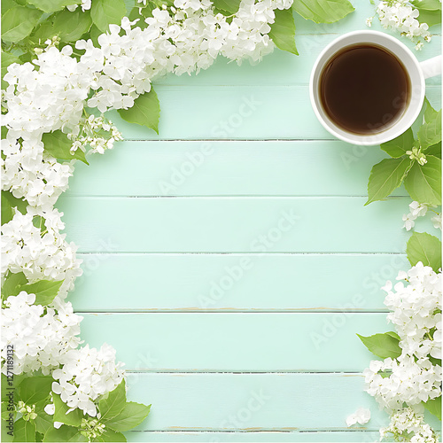 Coffee Break with White Flowers on Pastel Table Top a Relaxing Moment of Serenity and Calmness