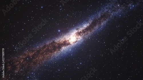 Vast galactic center with bright core and starry background