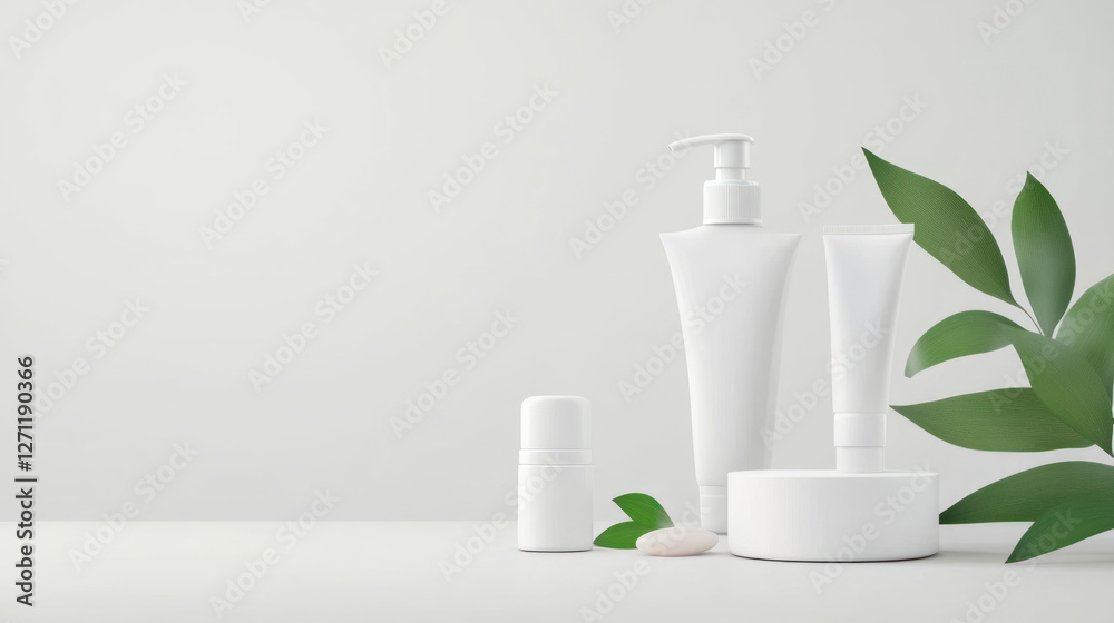 Minimalist skincare product display with natural elements Minimalist skincare product display with natural elements