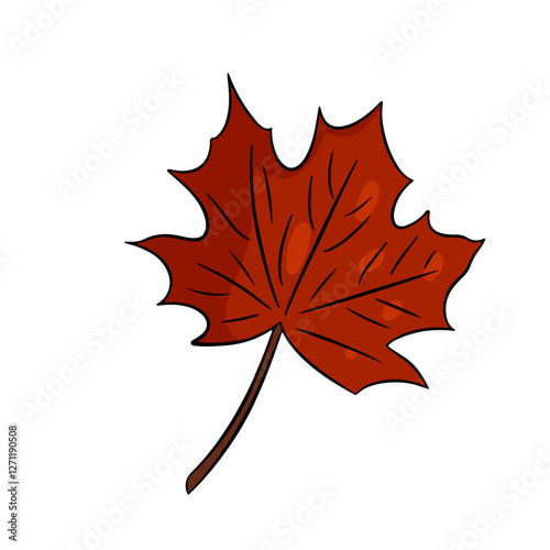 Maple leaf in red color. Vector illustration in doodle style.