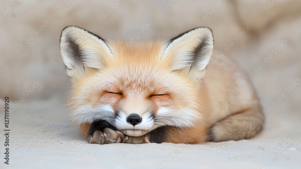 Obraz premium Sleepy Red Fox Cub Resting Outdoors