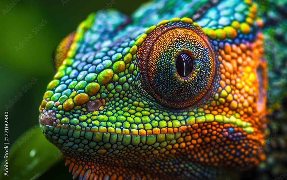 Fototapeta premium A vibrant chameleon textured skin in extreme close up