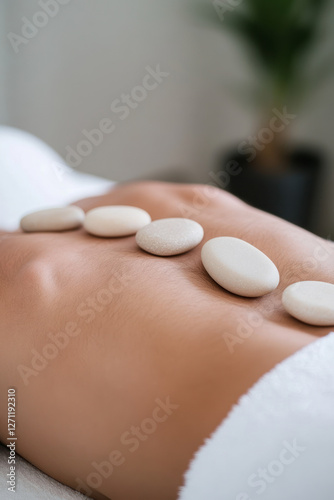 Man receiving hot stone therapy on his back at a spa center
