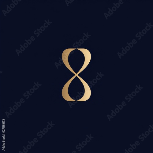Sophisticated vector logo featuring symmetrical hourglass icon and serif font, midnight blue and gold, corporate branding and precision photo
