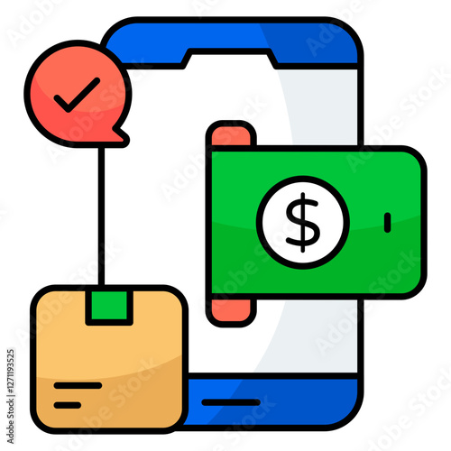 Mobile parcel payment icon in trendy vector design
