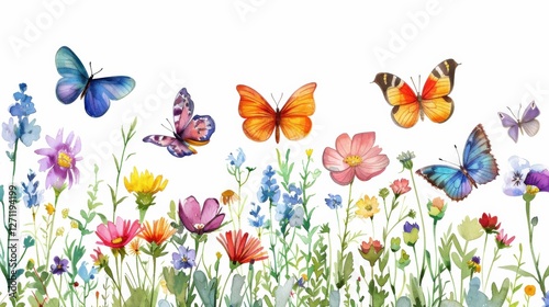 Butterfly illustration set with blue, purple, and orange tones, detailed wings on a clean white background