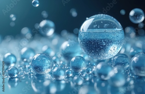 Wallpaper Mural A lot of clear blue hyaluronic acid bubbles and spheres. Water molecule atoms float hydration liquid. Skincare beauty product cosmetic background for spa treatment, rejuvenation, wellness. Torontodigital.ca
