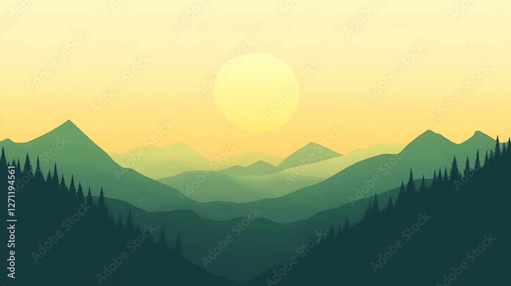 Fototapeta premium Serene Sunset Over Verdant Mountain Ranges