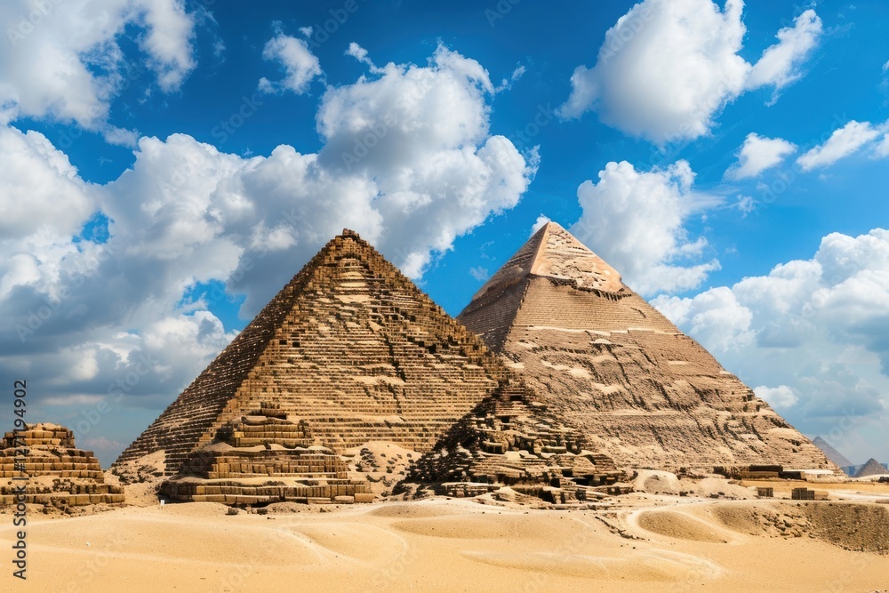 Pyramids from Giza Plateau architecture building landmark. Pyramids from Giza Plateau architecture building landmark.