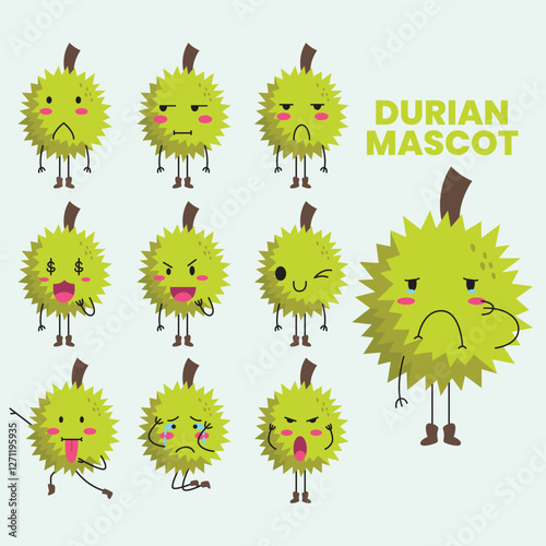 cute durian set mascot vector illustration
