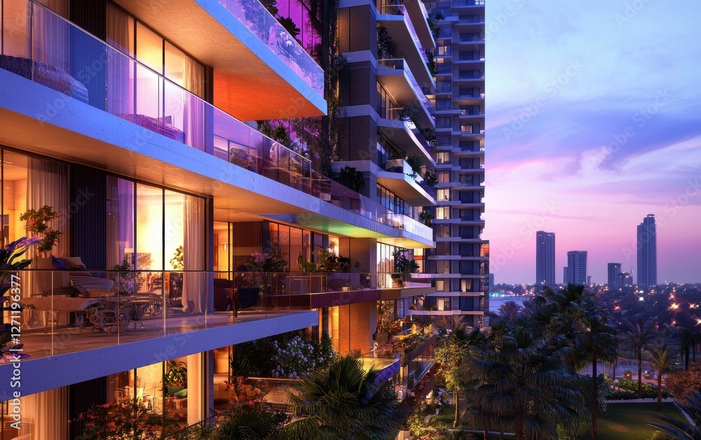 High-rise apartments with colorful balconies